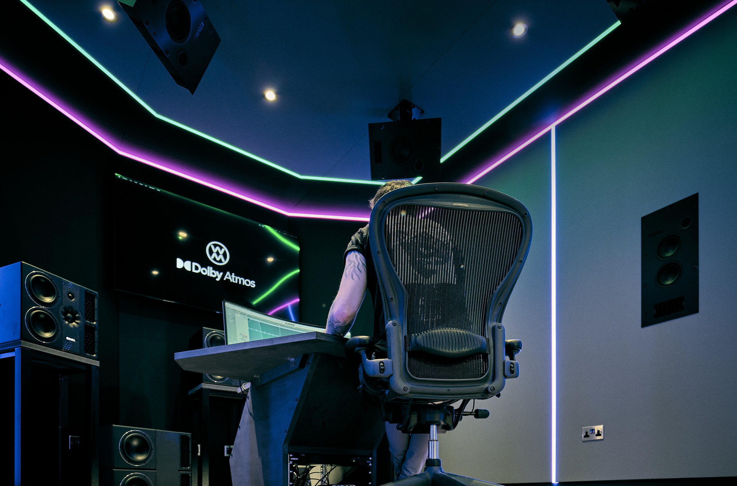 Leo Butler at the console of the Wired Masters Dolby Atmos studio